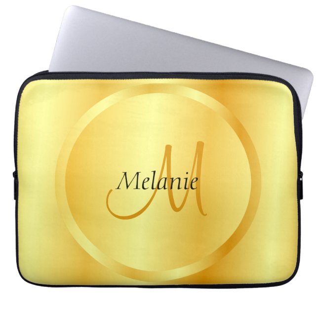 Glamourous Faux Gold Elegant Modern Monogram Laptop Sleeve (Front)