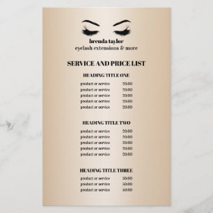 Glamourous faux gold EYELASH SALON SERVICE LIST Flyer