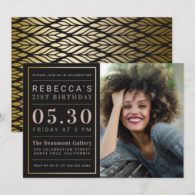 Glamourous Faux Gold Foil Photo Birthday Party Invitation (Front/Back)