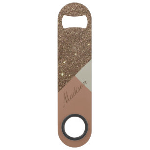 Glamourous Faux Gold Glitter and Taupe Monogram Bar Key
