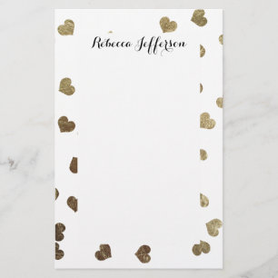 Glamourous Faux Gold Hearts Pattern Stationery