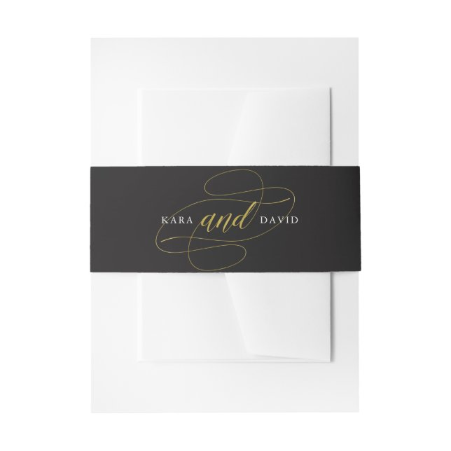 Glamourous Faux Gold on Black Classic Wedding Invitation Belly Band (Front Example)