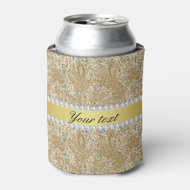 Glamourous Faux Gold Sequins and Diamonds Can Cooler (Can Front)