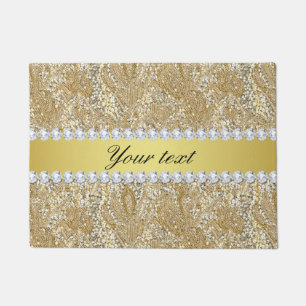 Glamourous Faux Gold Sequins and Diamonds Doormat