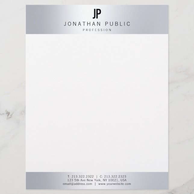 Glamourous Faux Silver Initial Professional Modern Letterhead (Front)