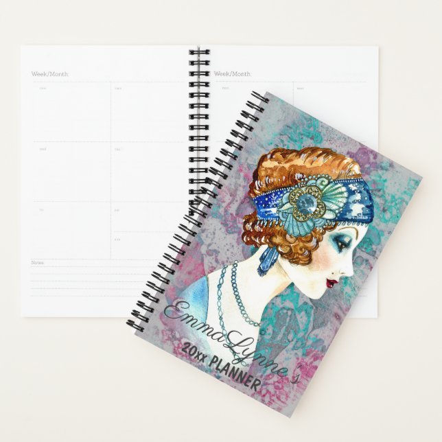 Glamourous Flapper Girl Grey Name Planner (Display)