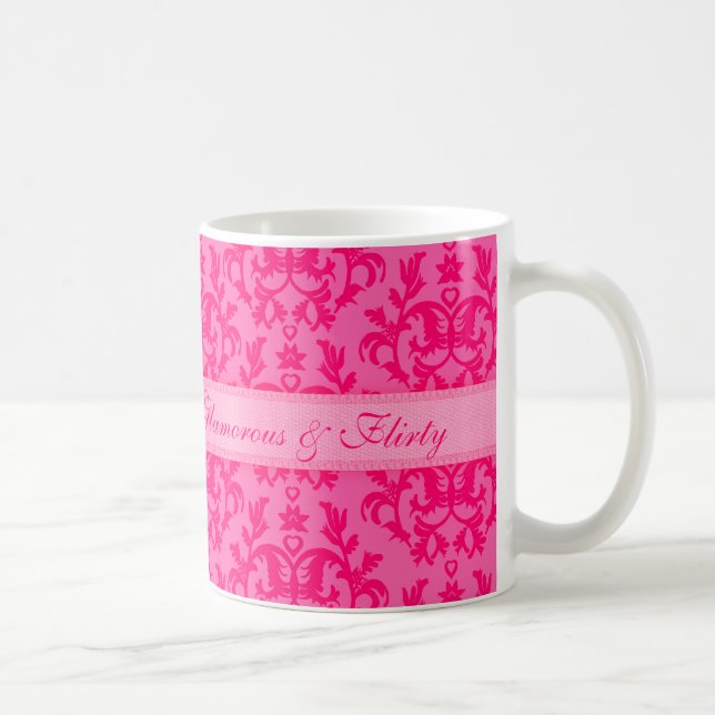 Glamourous & Flirty damask hot pink mug (Right)