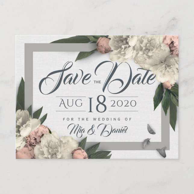 Glamourous Floral Peonies Design Save The Date Postcard (Front)