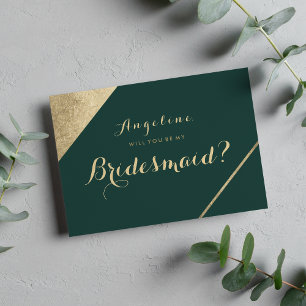 Glamourous forest green gold chic Bridesmaid Invitation
