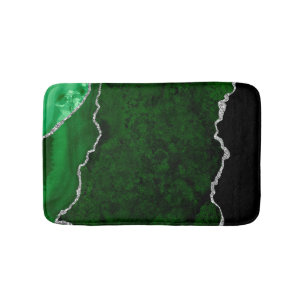 Glamourous Forest Green Marble Chic Silver Glitter Bath Mat