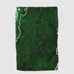 Glamourous Forest Green Marble Chic Silver Glitter Golf Towel