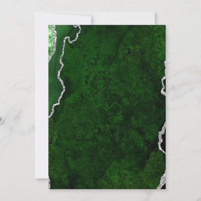 Glamourous Forest Green Marble Chic Silver Glitter Invitation (Front)