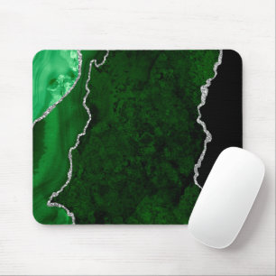 Glamourous Forest Green Marble Chic Silver Glitter Mouse Pad