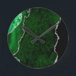 Glamourous Forest Green Marble Chic Silver Glitter Round Clock<br><div class="desc">Agates are stones that are characterized by having bands of various colours that are not very contrasted. This beautiful and elegant design in emerald or forest green in different shades with silver sparkles and glitters has a mineral aesthetic like agate.</div>