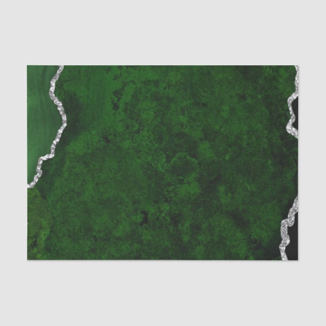 Glamourous Forest Green Marble Chic Silver Glitter Tissue Paper (Front)
