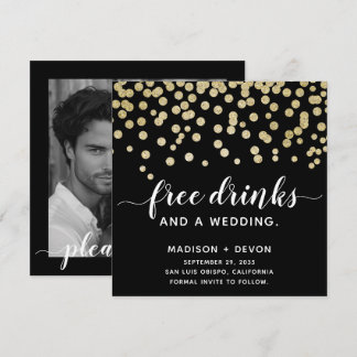 Glamourous Funny Gold & Black Glitter Photo Save The Date