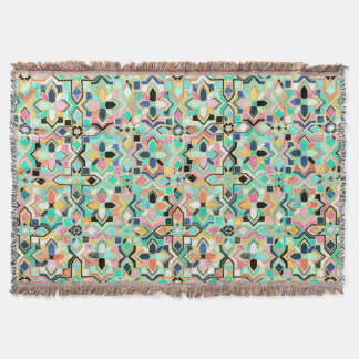 Glamourous Gilded Moroccan Tile Pattern Throw Blanket