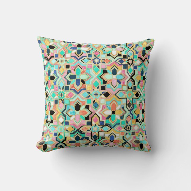Glamourous Gilded Moroccan Tile Pattern Throw Pillow (Front)