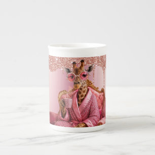 Glamourous Giraffe Elegance in Pink Bone China Mug