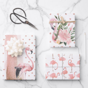 Glamourous Girly Pink Flamingo Patterns Wrapping Paper Sheet