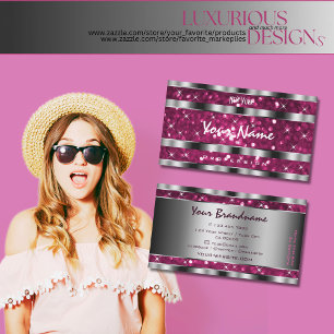 Glamourous Girly Pink Glitter Stars Silver Effects Business Card