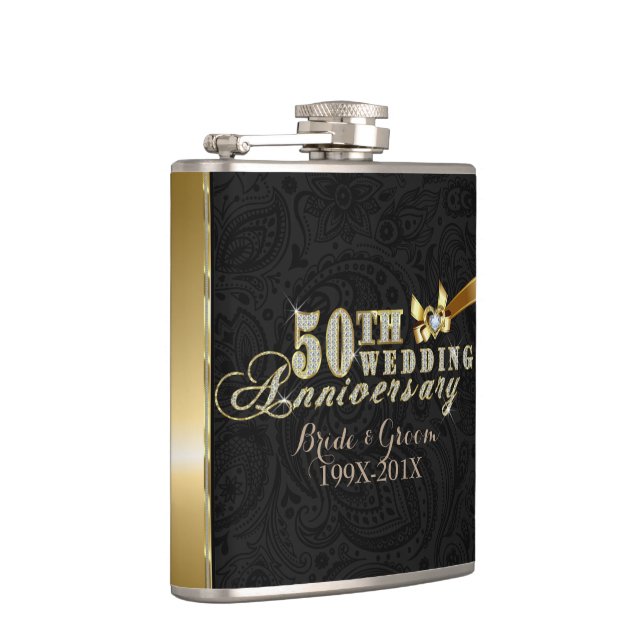 Glamourous Glitter 50th Wedding Anniversary Patter Hip Flask (Right)