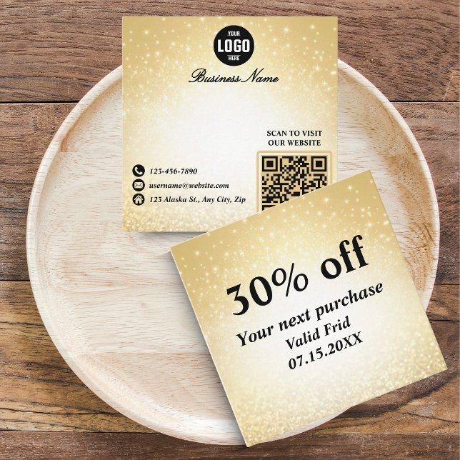 Glamourous Glitter Gold QR Code Loyalty Discount Card (Glamorous Glitter Gold QR Code Loyalty Discount Cards for Beauty Businesses)
