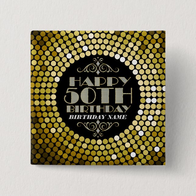 Glamourous Glitter Happy 50th Birthday 2 2 Inch Square Button (Front)