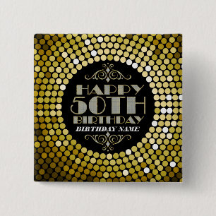 Glamourous Glitter Happy 50th Birthday 2 Inch Square Button