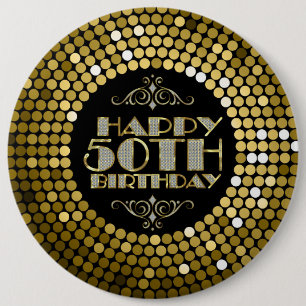 Glamourous Glitter Happy 50th Birthday 6 Inch Round Button