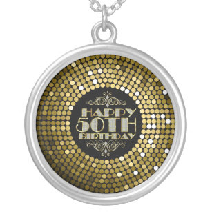 Glamourous Glitter Happy 50th Birthday Silver Plated Necklace