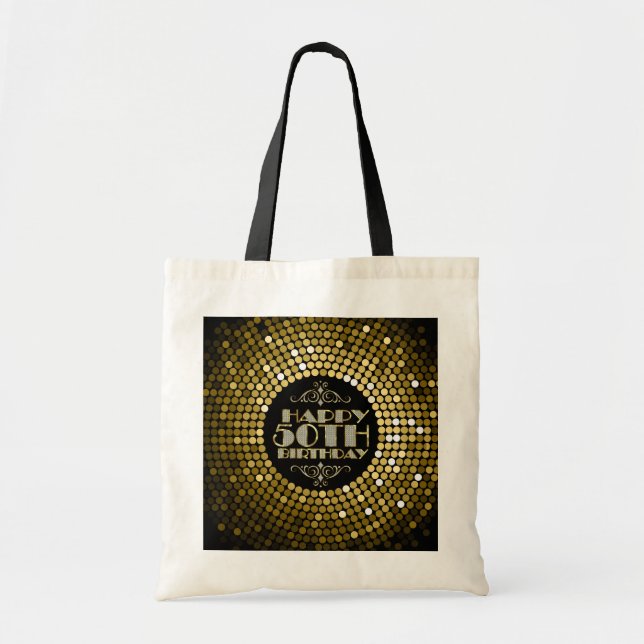 Glamourous Glitter Happy 50th Birthday Tote Bag (Front)