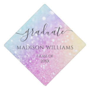 Glamourous Glitter Holograph Monogrammed Pretty Graduation Cap Topper