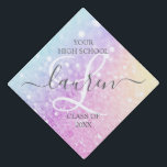 Glamourous Glitter Holograph Monogrammed Pretty Graduation Cap Topper<br><div class="desc">Easily personalize this elegant colourful bokeh glitter pattern with your custom name and/or monogram.</div>