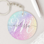 Glamourous Glitter Holograph Monogrammed Pretty Keychain<br><div class="desc">Easily personalize this elegant colourful bokeh glitter pattern with your custom name and/or monogram.</div>