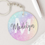 Glamourous Glitter Holograph Monogrammed Pretty Keychain<br><div class="desc">Easily personalize this elegant colourful bokeh glitter pattern with your custom name and/or monogram.</div>