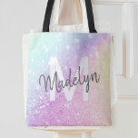 Glamourous Glitter Holograph Monogrammed Pretty Tote Bag<br><div class="desc">Easily personalize this elegant colourful bokeh glitter pattern with your custom name and/or monogram.</div>