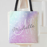 Glamourous Glitter Holograph Monogrammed Pretty Tote Bag<br><div class="desc">Easily personalize this elegant colourful bokeh glitter pattern with your custom name and/or monogram.</div>