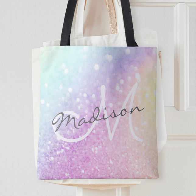 Glamourous Glitter Holograph Monogrammed Pretty Tote Bag (Creator Uploaded)