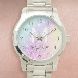 Glamourous Glitter Holograph Monogrammed Pretty Watch<br><div class="desc">Easily personalize this elegant colourful bokeh glitter pattern with your custom name and/or monogram.</div>