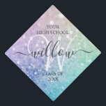 Glamourous Glitter Holograph Pretty Personalized Graduation Cap Topper<br><div class="desc">Easily personalize this elegant colourful bokeh glitter pattern with your custom name and/or monogram.</div>