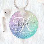 Glamourous Glitter Holograph Pretty Personalized Keychain<br><div class="desc">Easily personalize this elegant colourful bokeh glitter pattern with your custom name and/or monogram.</div>