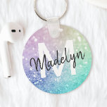 Glamourous Glitter Holograph Pretty Personalized Keychain<br><div class="desc">Easily personalize this elegant colourful bokeh glitter pattern with your custom name and/or monogram.</div>