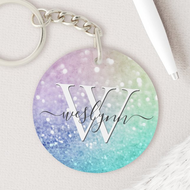 Glamourous Glitter Holograph Pretty Personalized Keychain (Creator Uploaded)