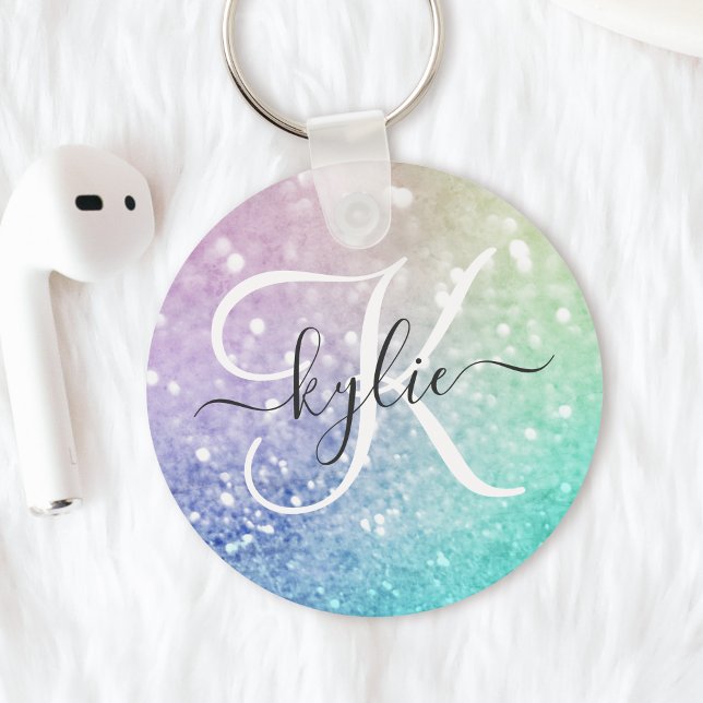 Glamourous Glitter Holograph Pretty Personalized Keychain (Creator Uploaded)
