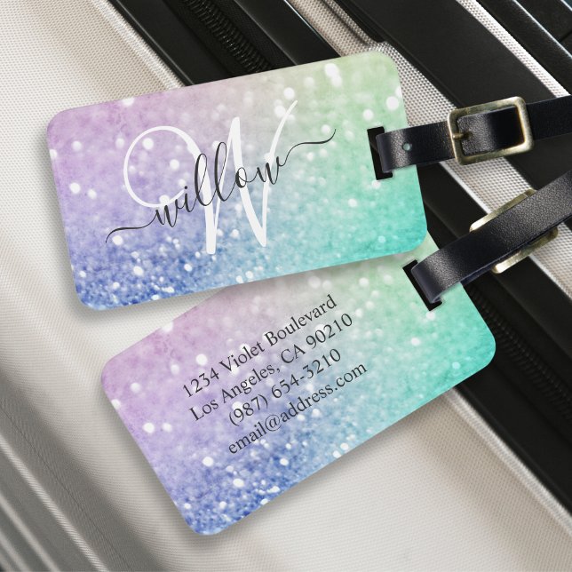 Glamourous Glitter Holograph Pretty Personalized Luggage Tag (Creator Uploaded)