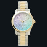 Glamourous Glitter Holograph Pretty Personalized Watch<br><div class="desc">Easily personalize this elegant colourful bokeh glitter pattern with your custom name and/or monogram.</div>