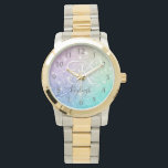 Glamourous Glitter Holograph Pretty Personalized Watch<br><div class="desc">Easily personalize this elegant colourful bokeh glitter pattern with your custom name and/or monogram.</div>