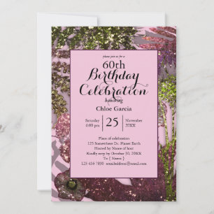 Glamourous Glitter Indian Florals Sparkle Pink Invitation