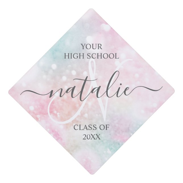 Glamourous Glitter Pink Pretty Pattern Graduation Cap Topper (Front)